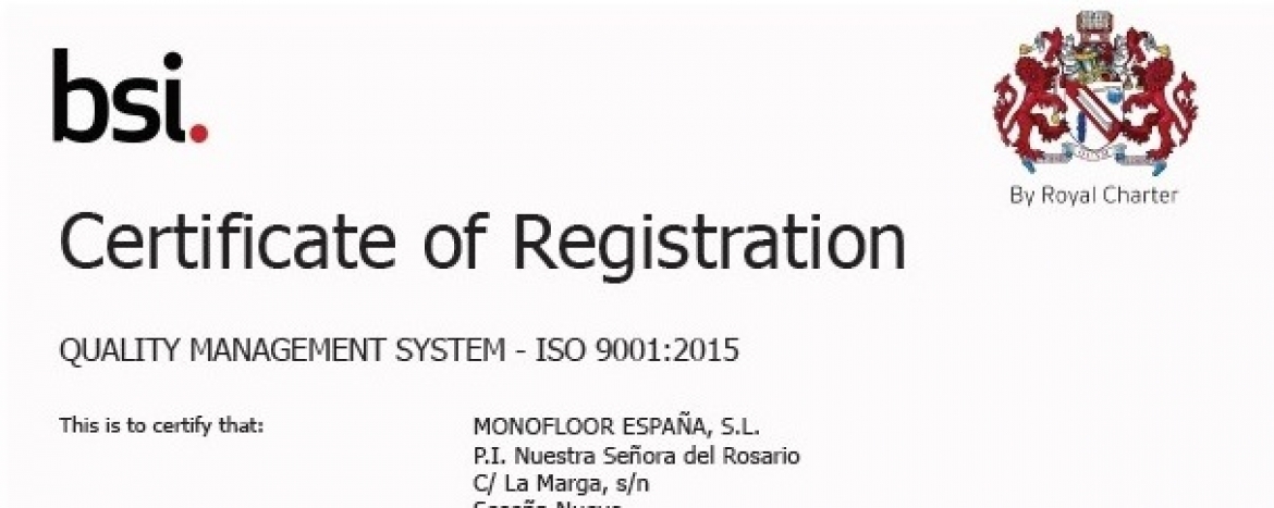 Monofloor Spain achieves EN ISO 9001:2015